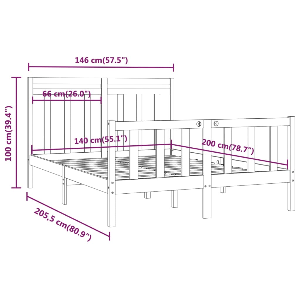 Bedframe Massief Grenenhout Honingbruin 140X200 Cm
