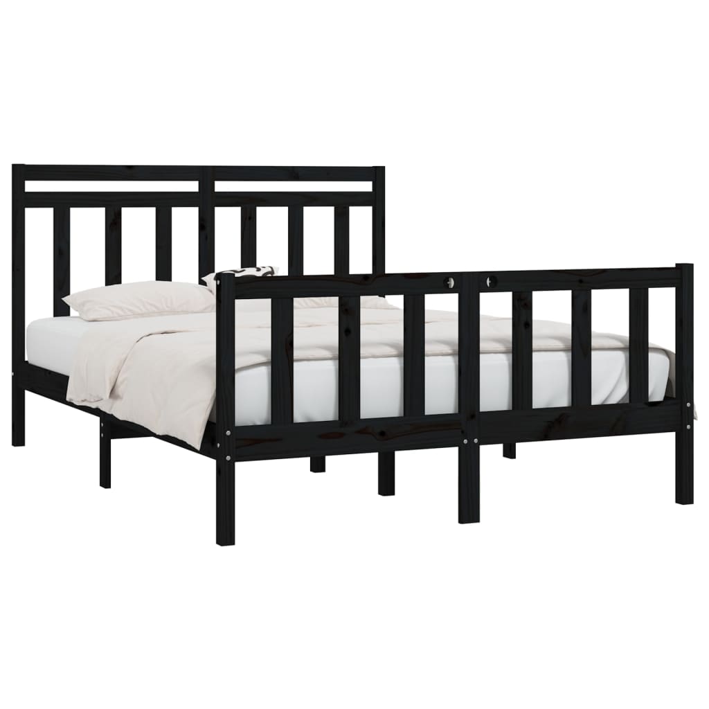 Bedframe Massief Grenenhout Zwart 150X200 Cm 5Ft King Size