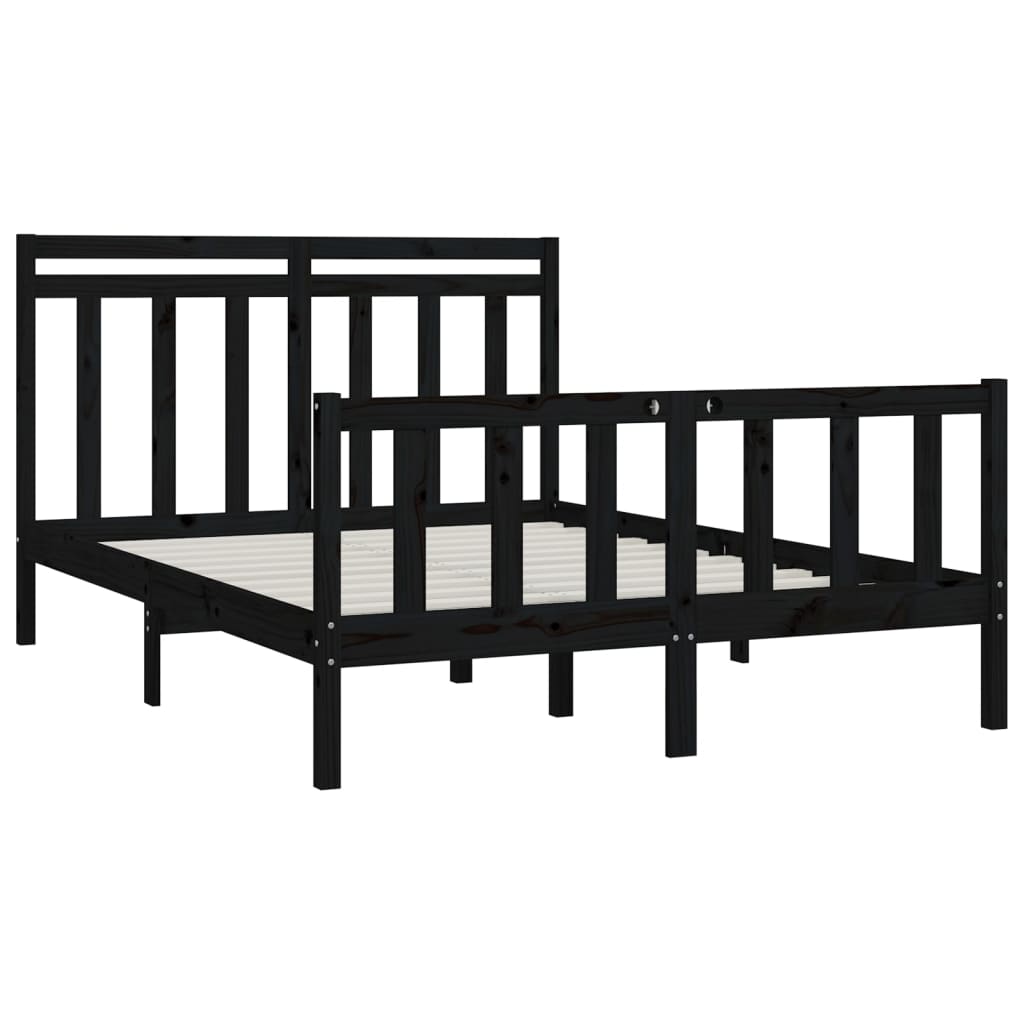 Bedframe Massief Grenenhout Zwart 150X200 Cm 5Ft King Size