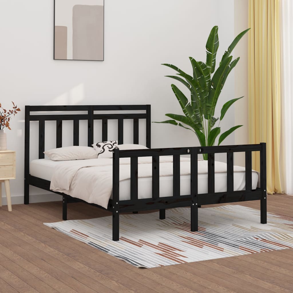 Bedframe Massief Grenenhout Zwart 150X200 Cm 5Ft King Size