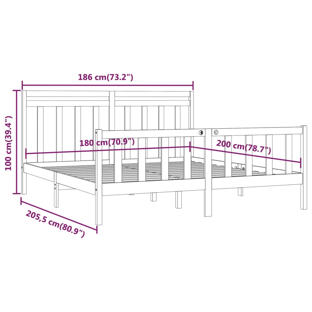 Bedframe Grenenhout Honingbruin 180X200 Cm 6Ft Super King