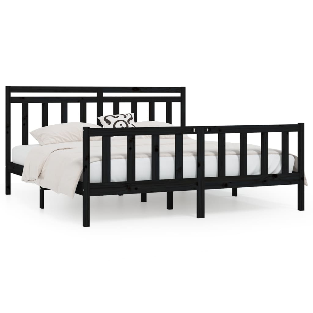 Bedframe Massief Grenenhout Zwart 200X200 Cm