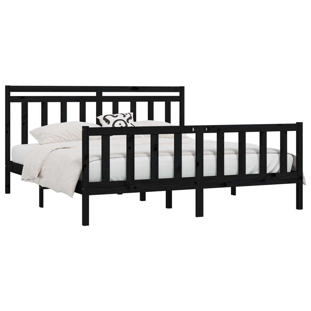Bedframe Massief Grenenhout Zwart 200X200 Cm