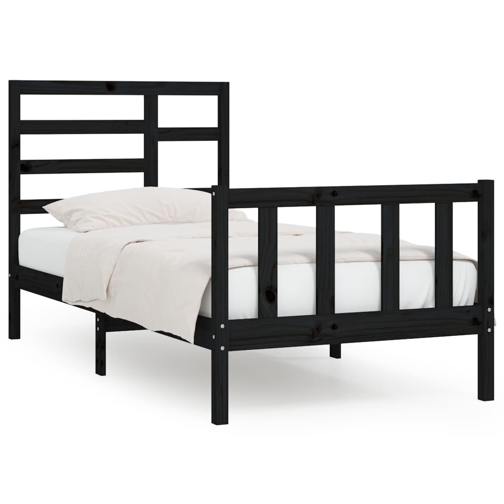 Bedframe Massief Hout Zwart 90X200 Cm