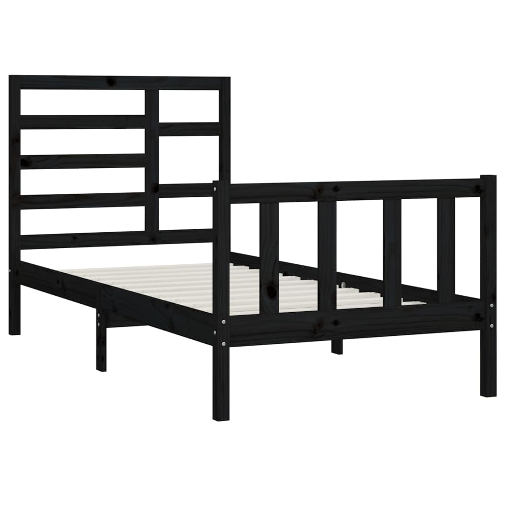 Bedframe Massief Hout Zwart 90X200 Cm