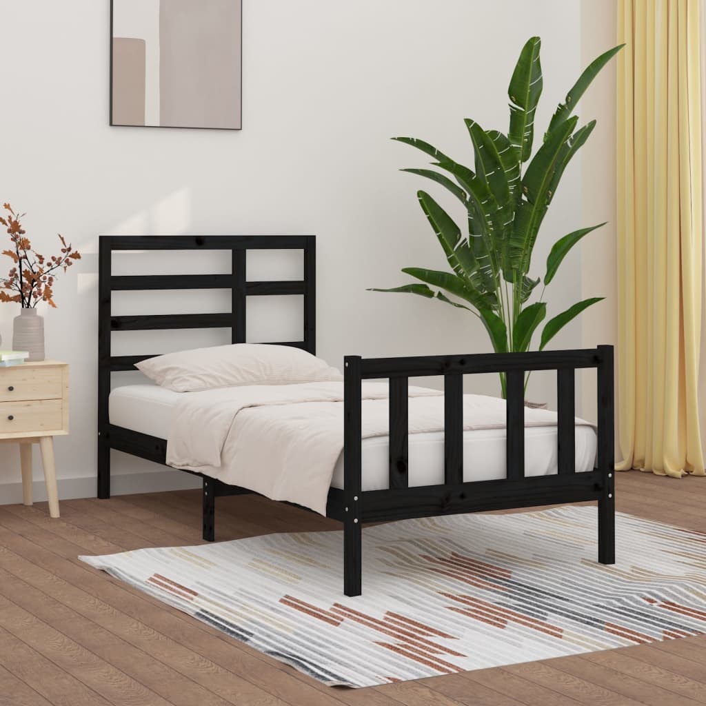 Bedframe Massief Hout Zwart 90X200 Cm
