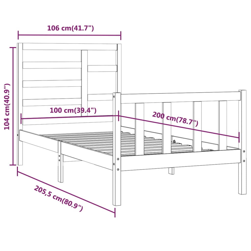 Bedframe Massief Grenenhout 100X200 Cm