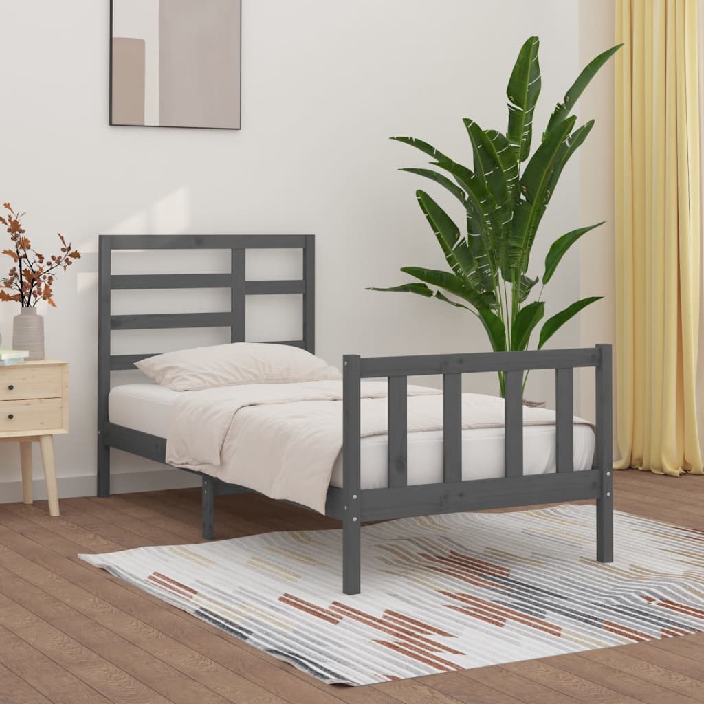 Bedframe Massief Grenenhout Grijs 100X200 Cm