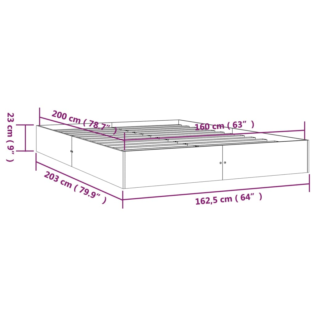 Bedframe Massief Hout Zwart 160X200 Cm
