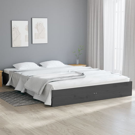 Bedframe Massief Hout Grijs 140X200 Cm
