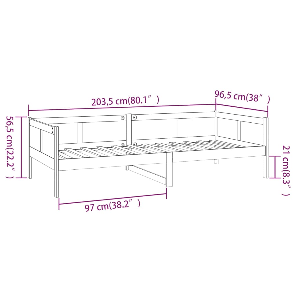 Slaapbank Massief Grenenhout Zwart 90X200 Cm