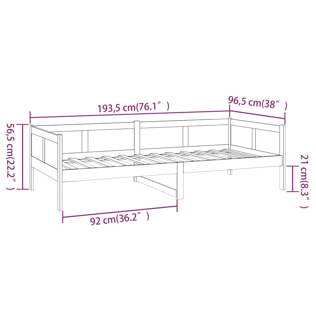 Slaapbank Massief Grenenhout Grijs 90X190 Cm