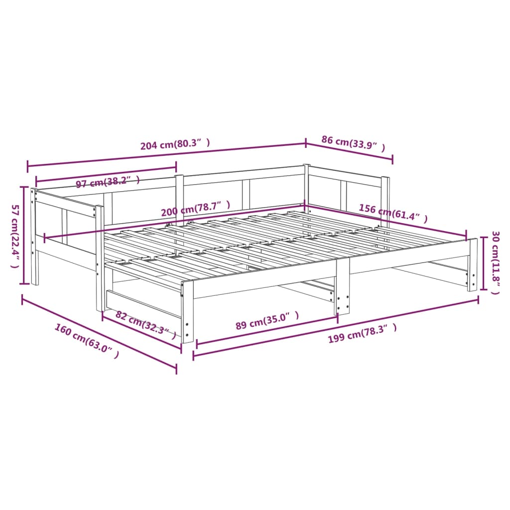 Slaapbank Uitschuifbaar Massief Grenenhout 2X(80X200) Cm