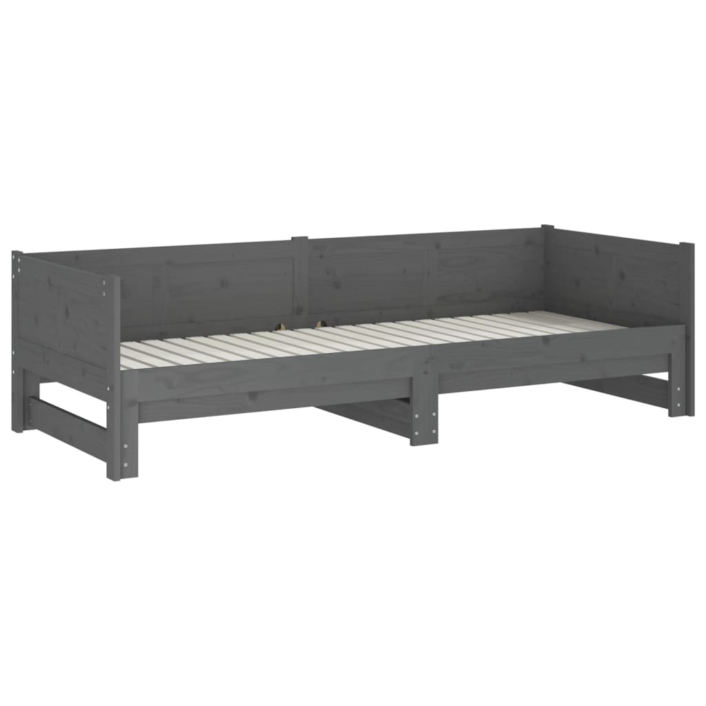 Slaapbank Uitschuifbaar Massief Grenenhout Grijs 2X(80X200) Cm