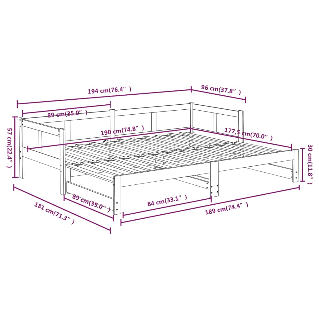 Slaapbank Uitschuifbaar Massief Grenenhout Grijs 2X(90X190) Cm