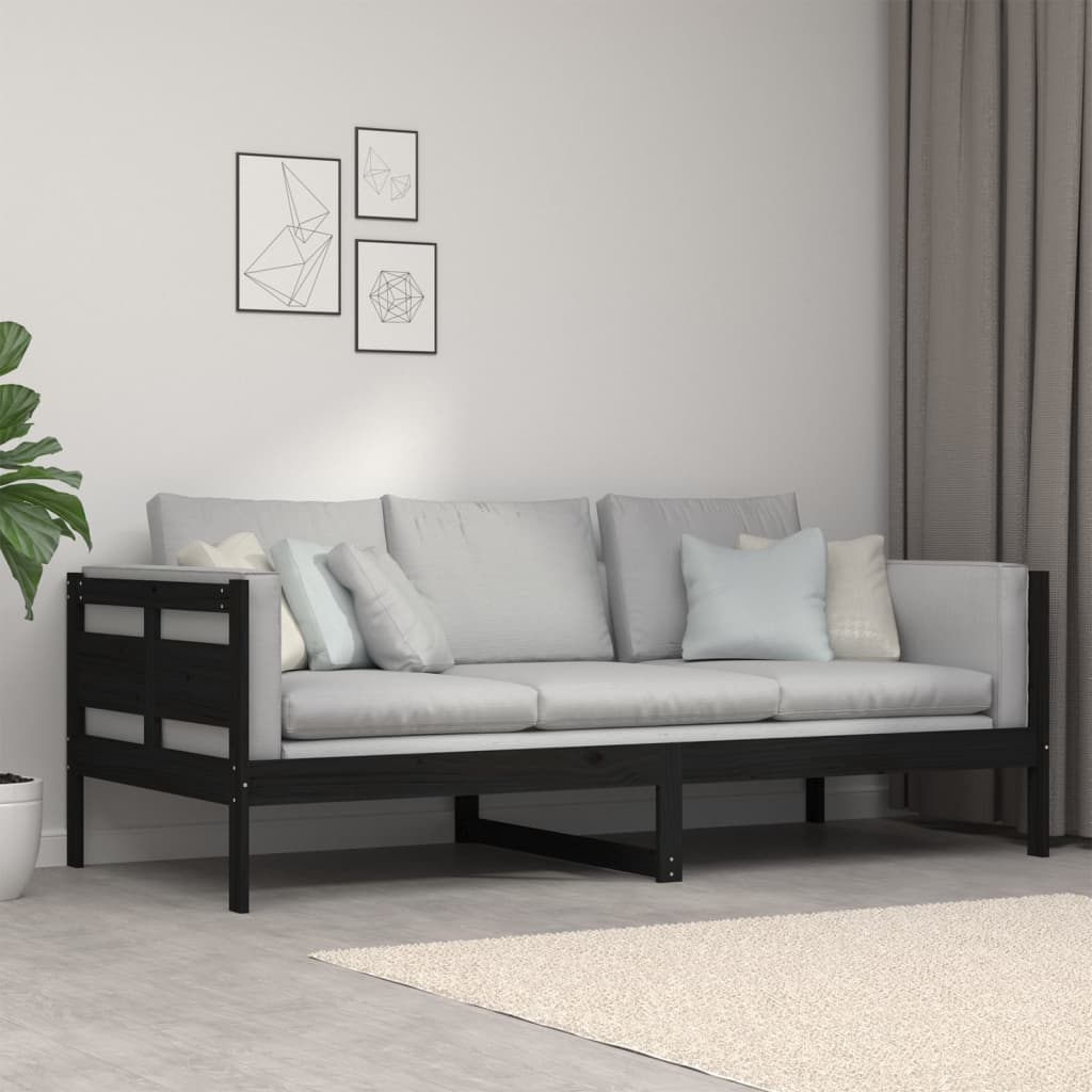 Slaapbank Massief Grenenhout Zwart 90X200 Cm