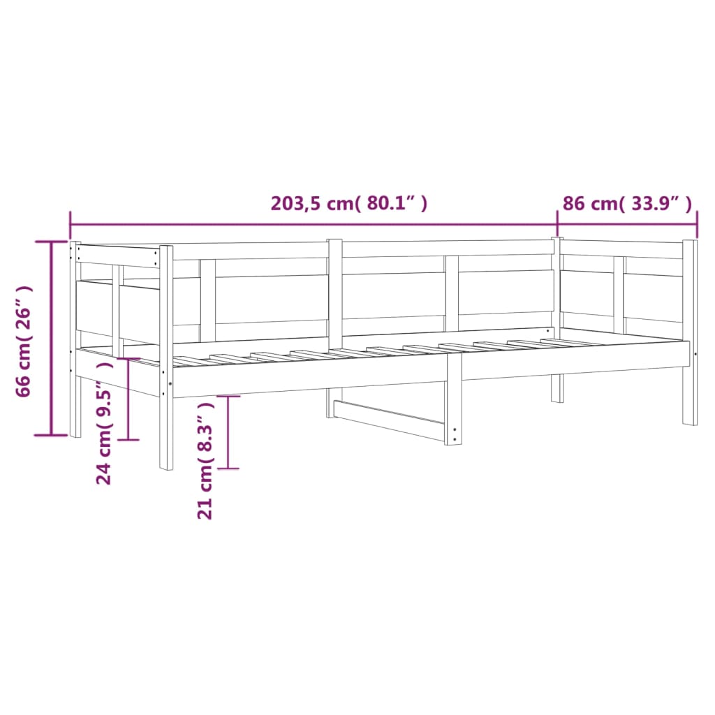 Slaapbank Massief Grenenhout Grijs 80X200 Cm