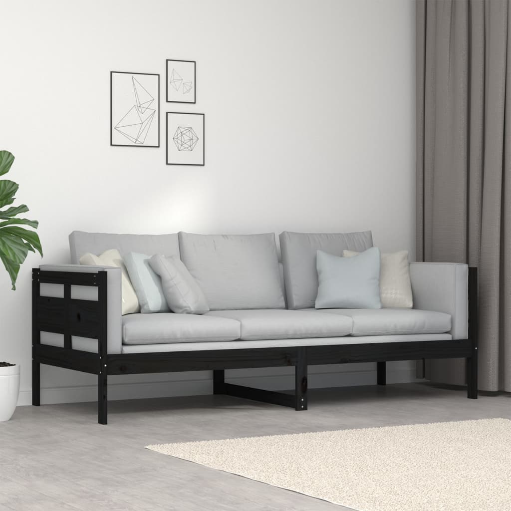 Slaapbank Massief Grenenhout Zwart 80X200 Cm