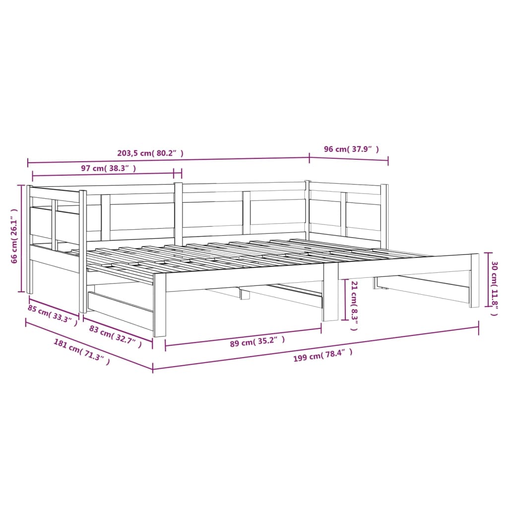 Slaapbank Uitschuifbaar Massief Grenenhout 2X(90X200) Cm