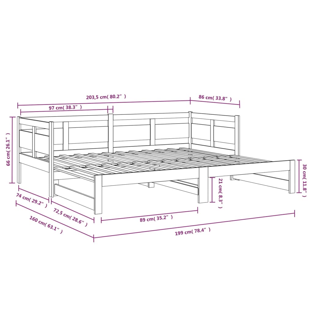 Slaapbank Uitschuifbaar Massief Grenenhout Wit 2X(80X200) Cm