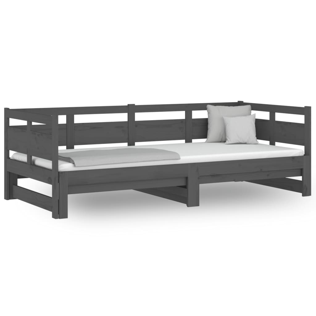 Slaapbank Uitschuifbaar Massief Grenenhout Grijs 2X(80X200) Cm