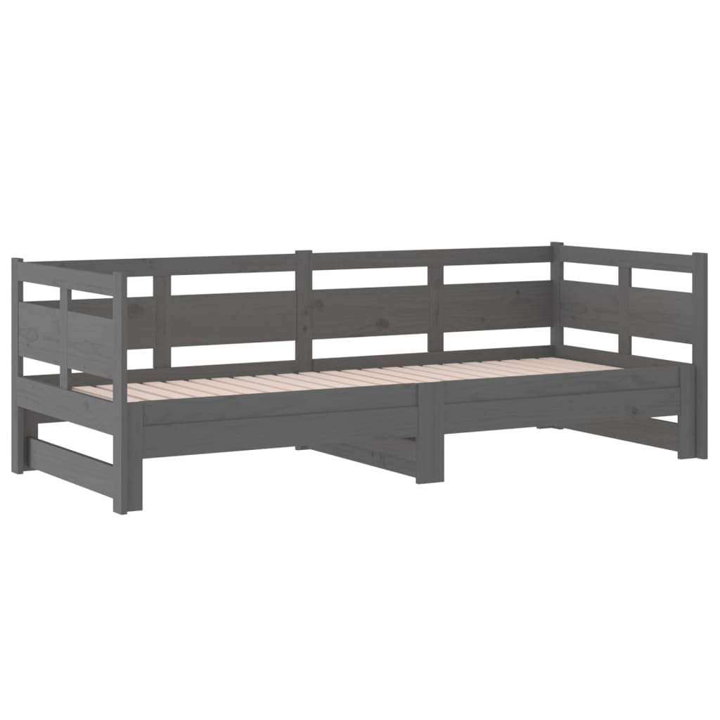 Slaapbank Uitschuifbaar Massief Grenenhout Grijs 2X(80X200) Cm