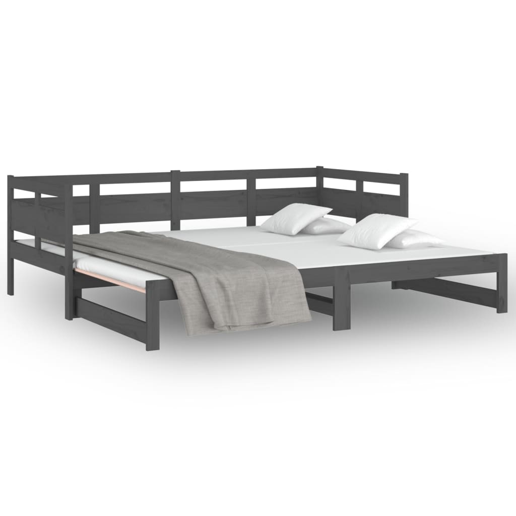 Slaapbank Uitschuifbaar Massief Grenenhout Grijs 2X(90X190) Cm