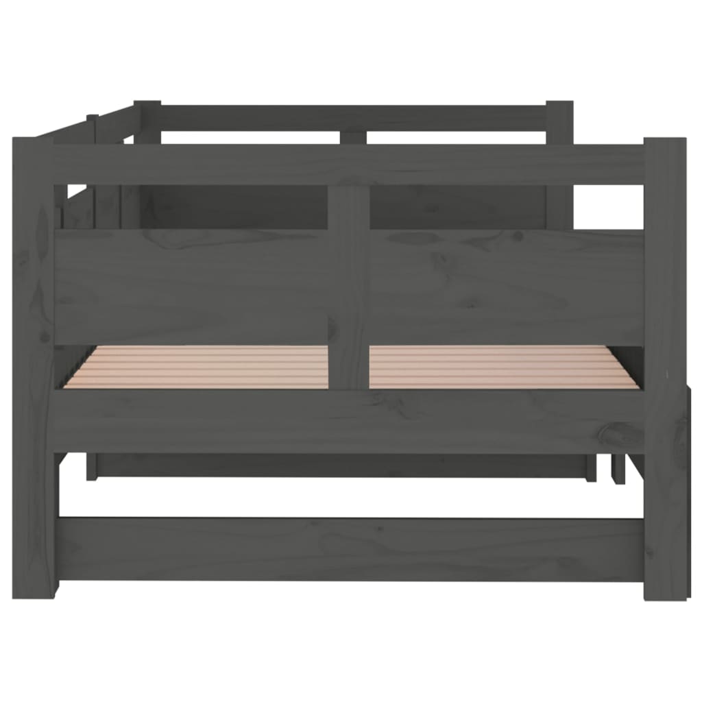 Slaapbank Uitschuifbaar Massief Grenenhout Grijs 2X(90X190) Cm