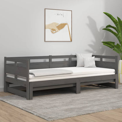 Slaapbank Uitschuifbaar Massief Grenenhout Grijs 2X(90X190) Cm