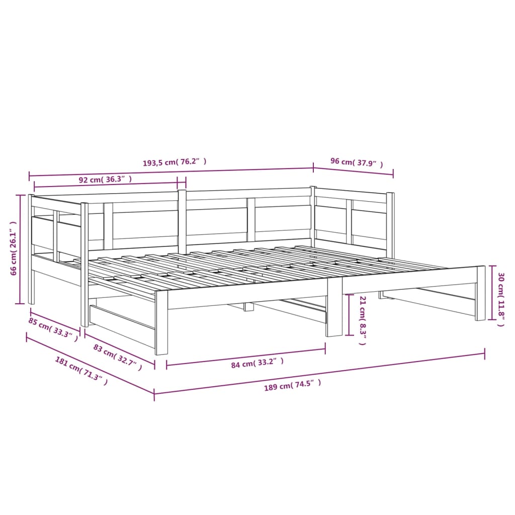 Slaapbank Uitschuifbaar Massief Grenenhout Zwart 2X(90X190) Cm