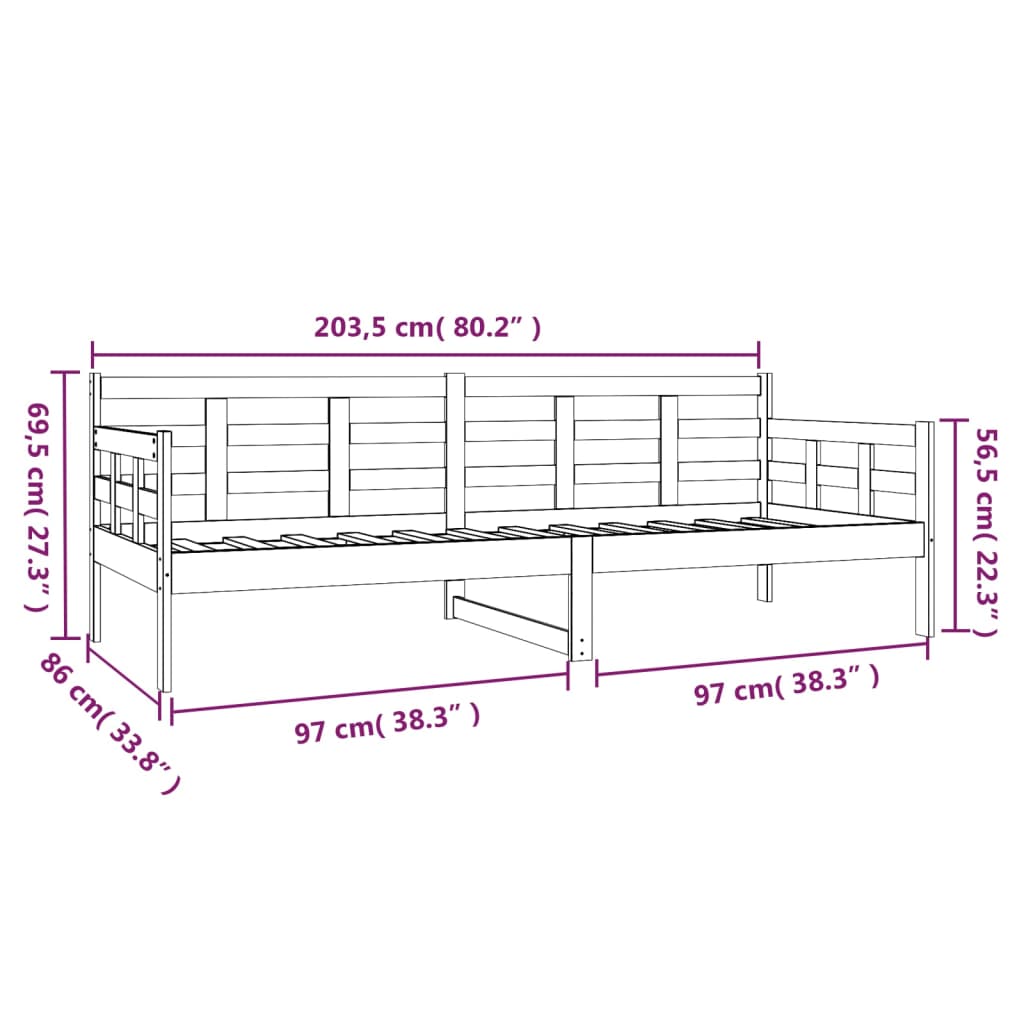 Slaapbank Massief Grenenhout Zwart 80X200 Cm