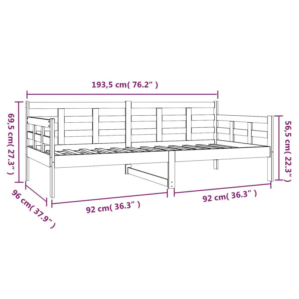 Slaapbank Massief Grenenhout Zwart 90X190 Cm