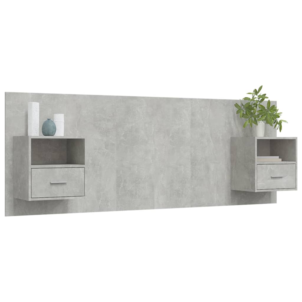 Hoofdbord Met Kastjes Bewerkt Hout Betongrijs