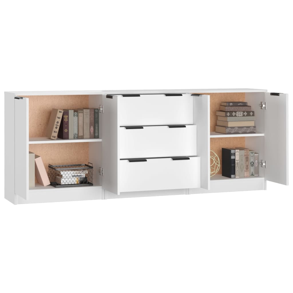 3 St Dressoirs Bewerkt Hout Wit