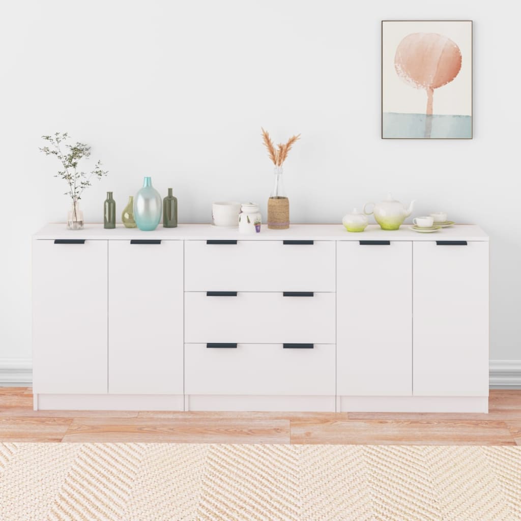 3 St Dressoirs Bewerkt Hout Wit
