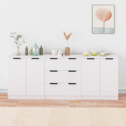3 St Dressoirs Bewerkt Hout Wit