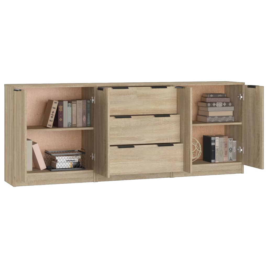 3 St Dressoirs Bewerkt Hout Sonoma Eikenkleurig