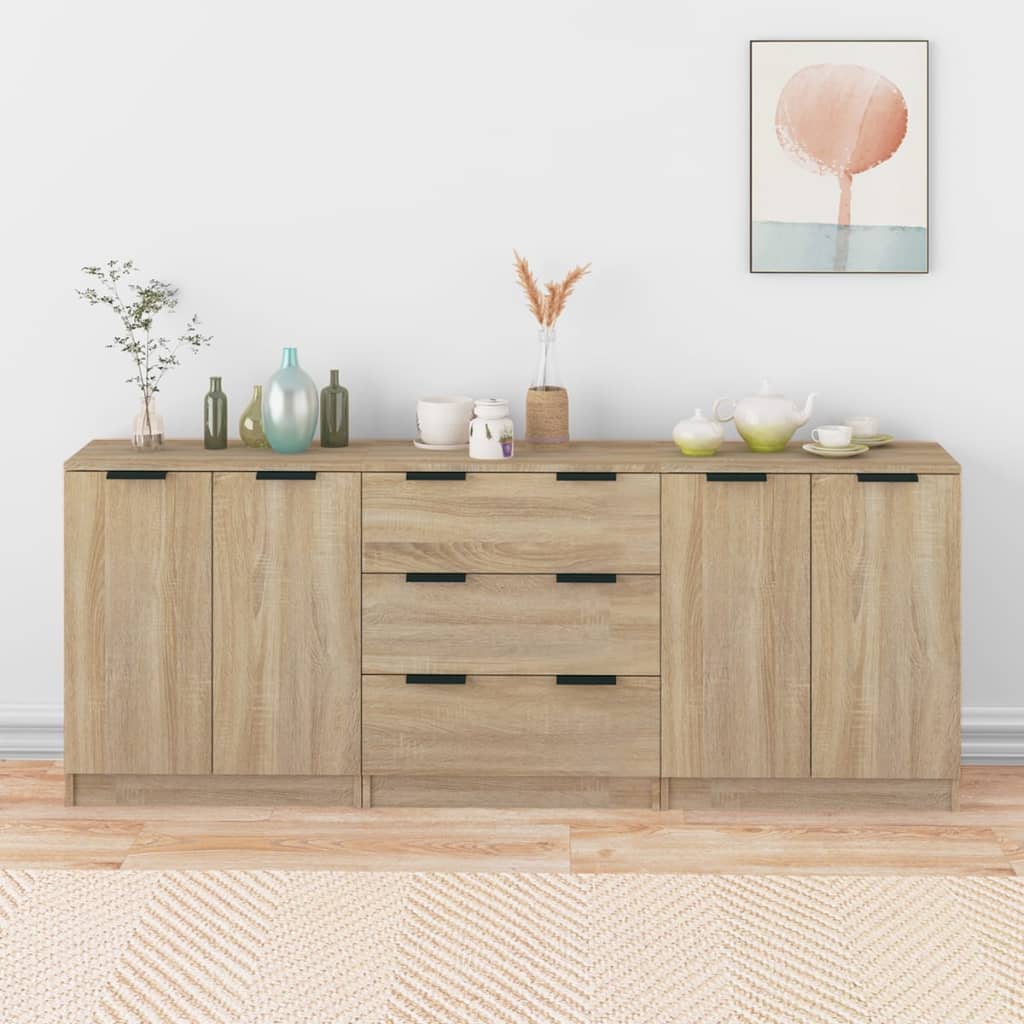 3 St Dressoirs Bewerkt Hout Sonoma Eikenkleurig