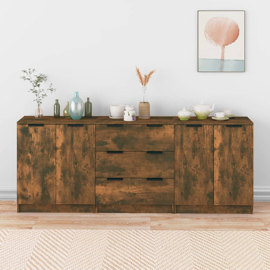 3 St Dressoirs Bewerkt Hout Gerookt Eikenkleurig