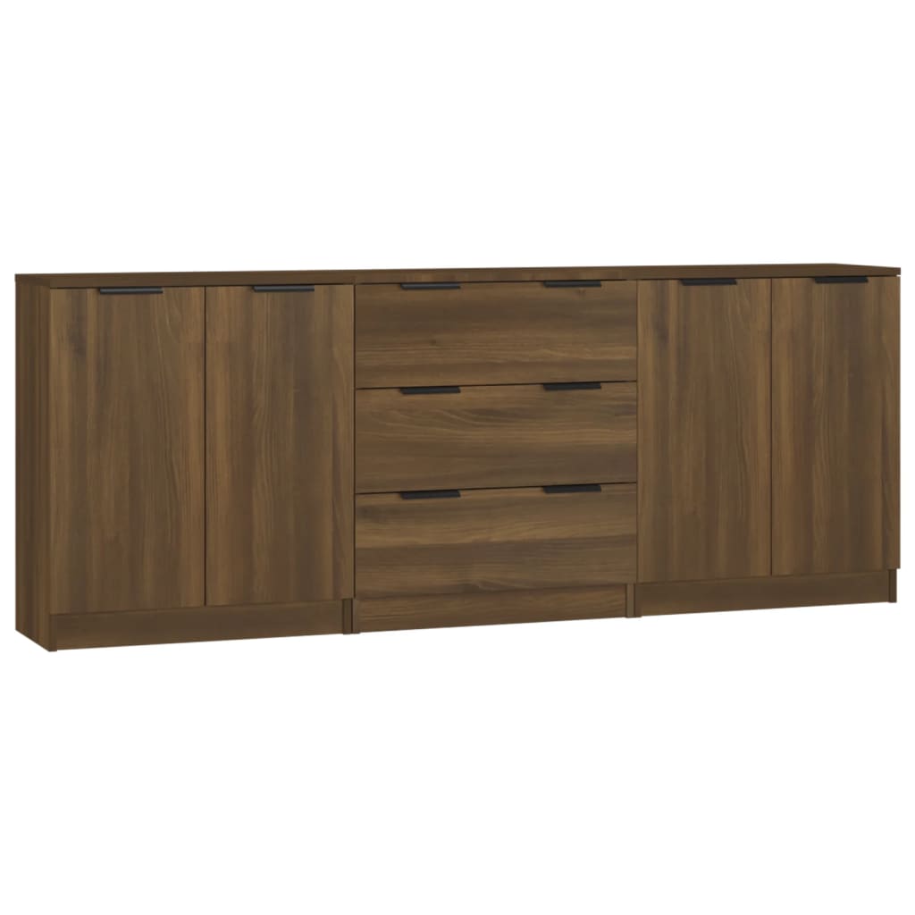 3 St Dressoirs Bewerkt Hout Bruineikenkleurig