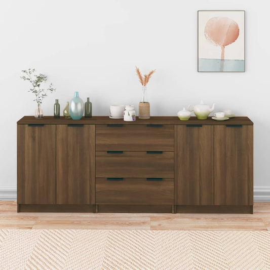 3 St Dressoirs Bewerkt Hout Bruineikenkleurig