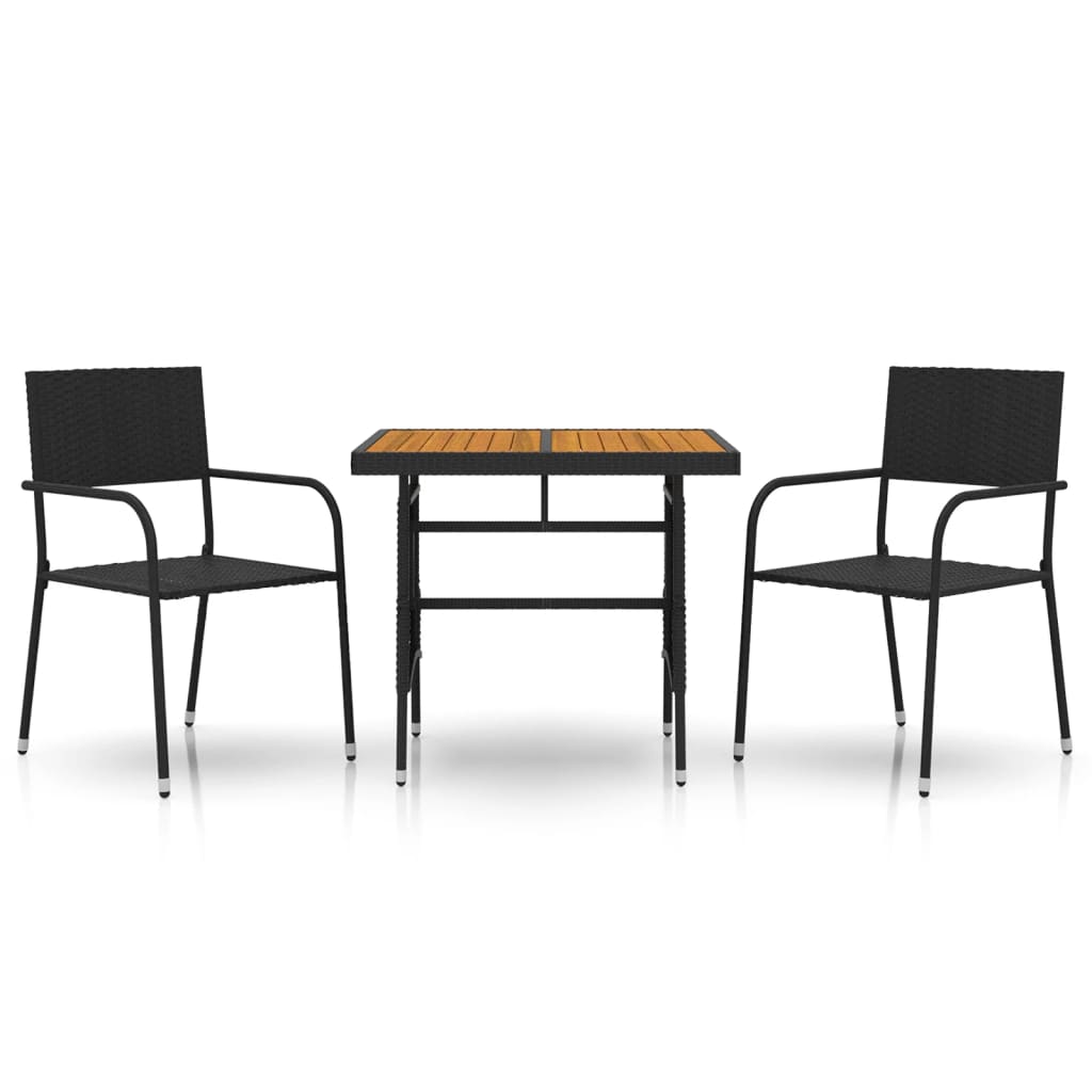 3-Delige Tuinset Poly Rattan Zwart