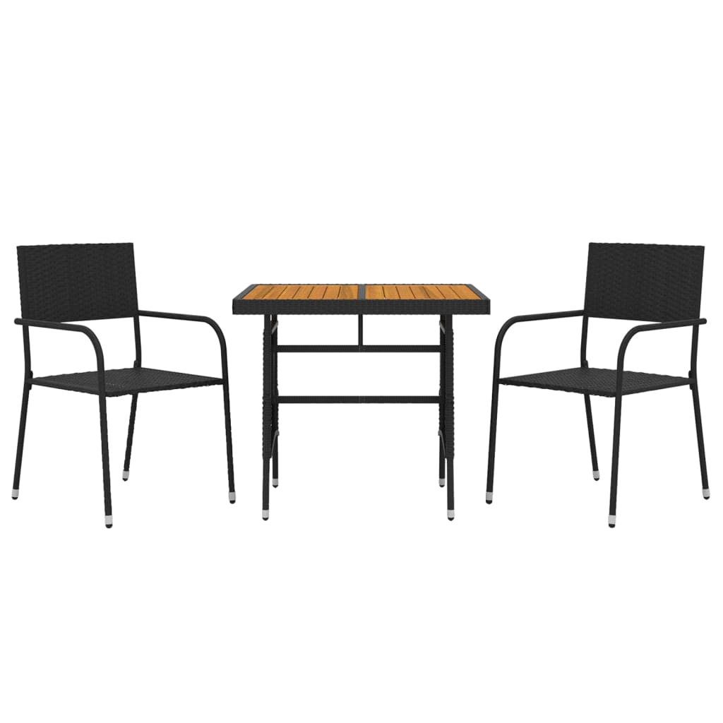 3-Delige Tuinset Poly Rattan Zwart