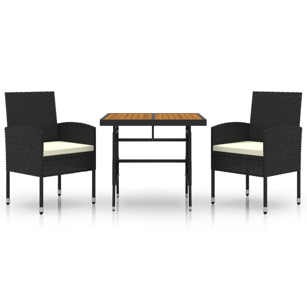3-Delige Tuinset Poly Rattan Zwart