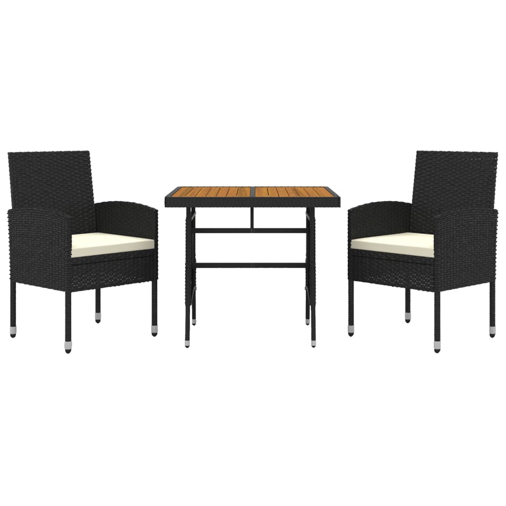 3-Delige Tuinset Poly Rattan Zwart