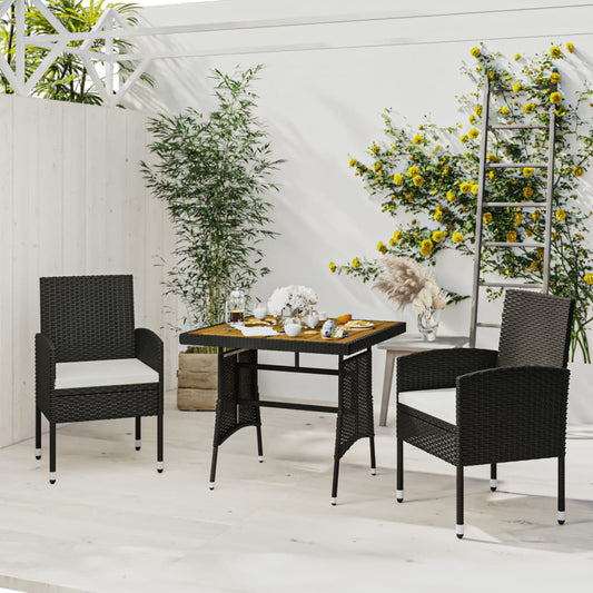 3-Delige Tuinset Poly Rattan Zwart