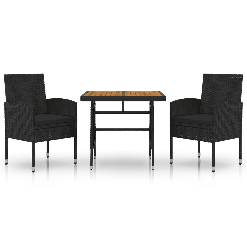 3-Delige Tuinset Poly Rattan Zwart