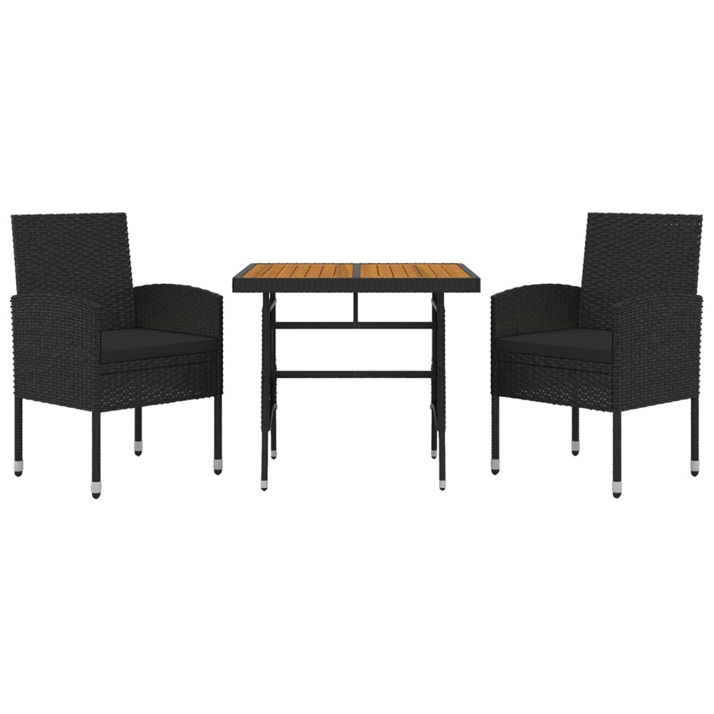 3-Delige Tuinset Poly Rattan Zwart