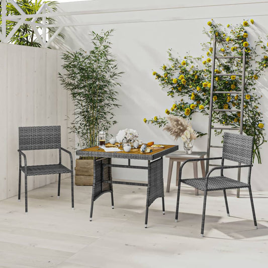 3-Delige Tuinset Poly Rattan Grijs