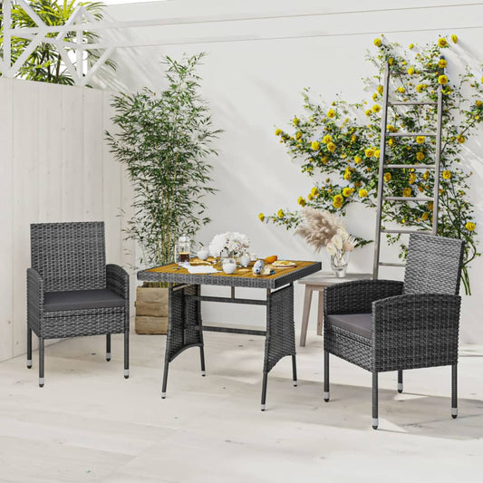 3-Delige Tuinset Poly Rattan Grijs